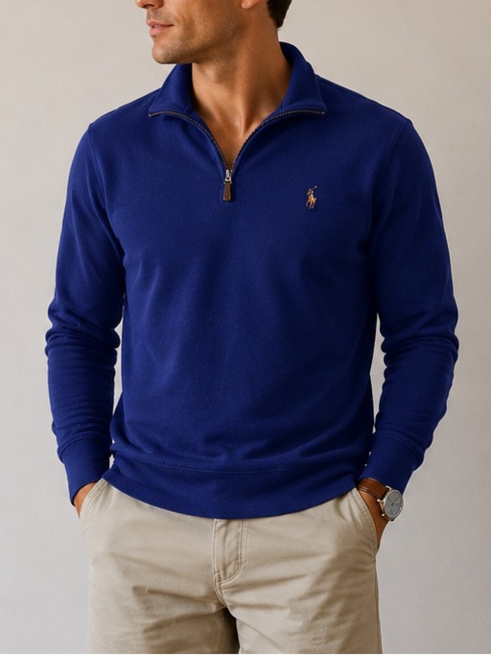 Polo by Ralph Lauren Men's Cobalt Blue Quarter-Zip Pullover